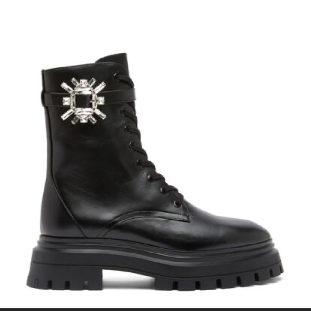 Nwob Stuart weitzman black crystal nova Bedford combat boots